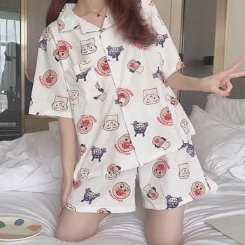 Femei Pijama Set Kpop Harajuku Desene Animate Imprimate Kawaii Pijamale Coreene Japoneze Kawaii Pijama Mujer Forma De Bumbac Sleeepwear