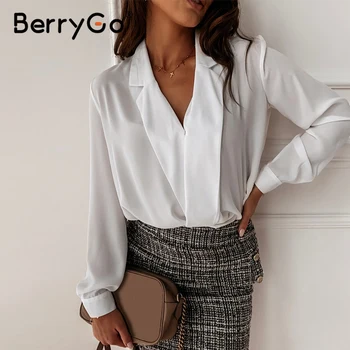 BerryGo Office lady v neck bluza camasa maneca Lunga primavara-vara bluză albă topuri de sex Feminin locul de muncă poarte tricou femei casual blusas