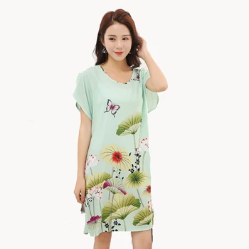 2018 Vara Noi Femeile Bumbac Acasă Rochie Casual Stil Chinezesc Floare De Îmbrăcăminte De Noapte Camasa De Noapte De Imprimare Pijamale, Halat De Baie Halat De O Mărime
