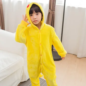 Copilul Kugurumi Trusou de Desene animate de Animale Galben Anime Cosplay Costum de Flanel Pijama Una Bucată Fată Băiat Copil pijama Somn Costum