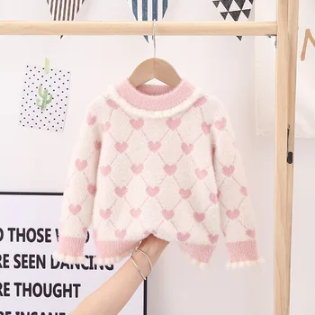 2020 Fete De Iarnă Pulover Nurca Lână O-Gat Maneci Copii Pulover Singur Pieptul Fete Îmbrăcăminte De Imprimare