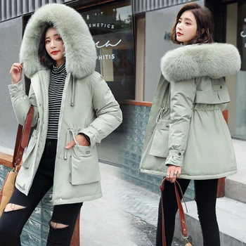 Moda Iarna Jacheta Femei Gros De Cald, Plus Dimensiune Stema Noua 2020 Feminin Hanorac Cu Guler De Blană Mare Negru Parka Mujer De Zăpadă Purta