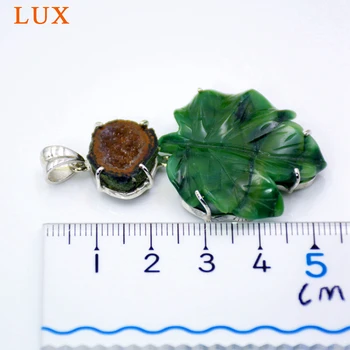 LUXjewelry Mână sculptate frunze pandantiv agate naturale druzy geode farmecele pentru colier face 925 sterling silver drusy bijuterii