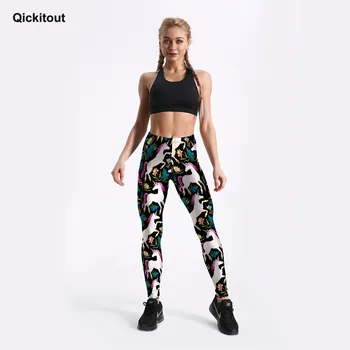 Qickitout Jambiere New Sosire Femei Negru legging de Fitness Print Digital Drăguț Cal de Culoare Floare de Pantaloni Creion Pantaloni