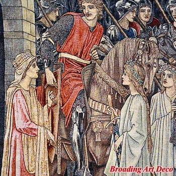 Înarmarea și Plecarea Cavalerilor Medievali Tapiserie de pe Perete William Morris Sfântul Graal Tapiserii Jacquard 140x98cm