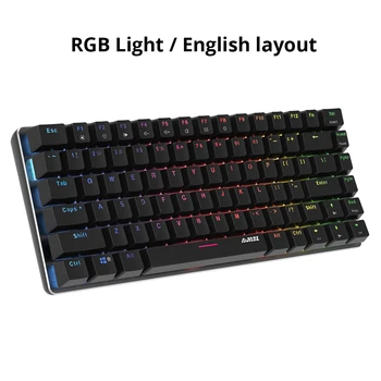Ajazz AK33 82 de taste tastatură mecanică rusă / engleză layout tastatură de gaming RGB lumina de fundal albastru / negru comuta tastatura cu fir