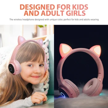 Drăguț Stralucitoare Fata Bluetooth setul cu Cască cu Microfon Pliabil Cat wireless copil căști LED-uri colorate Muzica Casca Cadou de Crăciun
