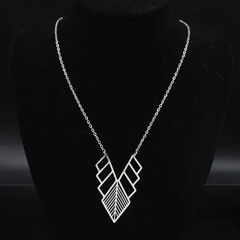 2021 Moda Boemia Geometrice din Oțel Inoxidabil Lanț Colier Femei Argint Culoare Declarație Colier Bijuterii joyas mujer N629S02