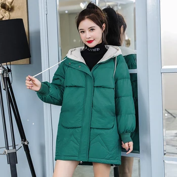 Supradimensionate Cald Jacheta De Iarna Pentru Femei Hanorac Cu Guler Jos Strat De Bumbac 2020 Moda Stil Coreean De Culoare Vrac Parka Pentru Femei