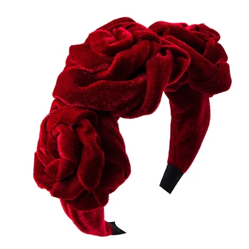 Lystrfac Flori Decor de Catifea Bentita pentru Femei Sălbatice de Păr de Epocă Cerc Roșu Negru Hairband Bezel Headpieces Accesorii de Par