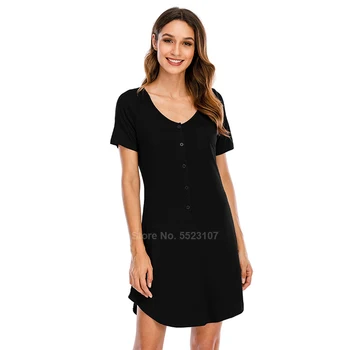 2020 Vara Noi Femei cămașă de noapte Buton de Închidere Modal Elastic Moale, Confortabil Subțire Rochie de Noapte cu Maneci Scurte American Sleepwear