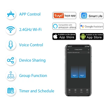Tuya de Viață Inteligentă Wifi Switch 2 Banda Releu Întrerupător Modulul de Start Google Alexa Echo Control Vocal Inteligent de Iluminat Timer DIY