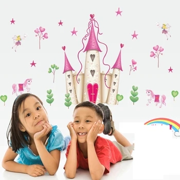 Detașabil de culoare Roz Princess Castle Camera Zână Fata Turn de Perete Autocolant pentru Fete Dormitor Copii Unicorn Decor de Perete de Vinil Murală Decalcomanii