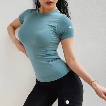 Femei fără Sudură Sala de Fitness Crop Top pentru Femei iute uscat Sport T-Shirt Antrenament Sport Tee O-Gât Atletic cu Mânecă Scurtă Yoga top