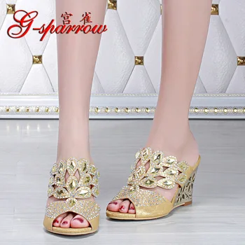 G-VRABIE 2018 Vara Noi Femei Sexy Diamond Tocuri inalte Papuci de Vânzare Doamnelor Încălțăminte Platforma Toc Peep Toe Pantofi