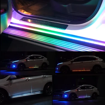 OKEEN LED-uri Auto 12V Ușă de Lumină Universală Banda Flexibila Waterproof Lumina Automobile Ușa bun venit Lampă de control de la Distanță Accesorii