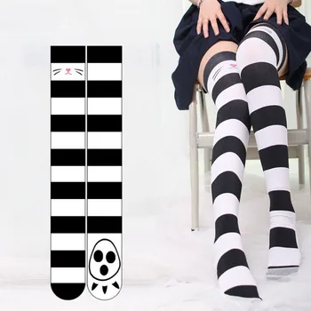 Anime Kawaii Pisica Cu Gheare Dungă Lolita Ciorapi Japoneze Fete Școală Șosete Overknee Sexy Catifea Coapsa Inalta Ciorapi Roz & Negru