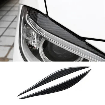 1Pair Fibra de Carbon Autocolant Auto Faruri Sprancene Fața Farului, Sprâncene, Pleoape Benzi Tapiterie pentru BMW F30 320i 325i seria 3 316i