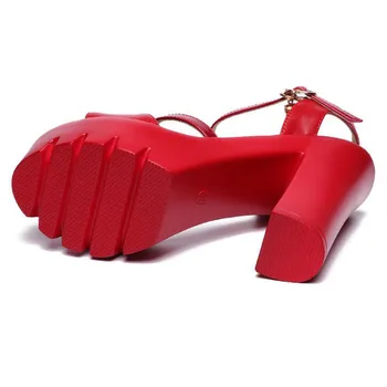 COVOYYAR Platforma Femei Sandale 2019 Vara Sandale Peep Toe Rosii Doamna Sandale de Curea Cataramă Tocuri Groase Dimensiuni Mari WSS978