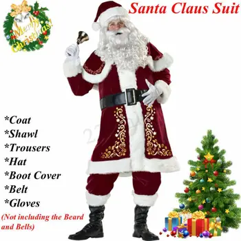 Adult Costum de Crăciun 8PC Catifea, Deluxe, Mos Craciun Tatăl Cosplay Costum Rochie Fancy Set Complet de Vacanță de Crăciun Costume Cosplay