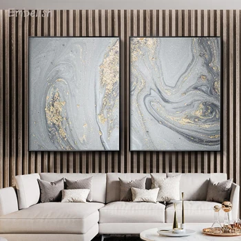 Înfrumusețează 2 Bucati de Aur Vopsele Stil Nordic Poze de Perete Pentru Living Modern Decor Acasă HD Print Pe Canvas Postere Dormitor