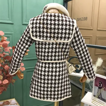 2020 Nou Toamna Houndstooth Vintage Two Piece Set Pentru Femei Culturilor Sus Scurt Sacou De Tweed Coat + Mini Bodycon Fusta Seturi Doamnelor Costume
