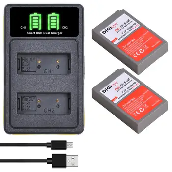 BLS-5 BLS-50 PS-BLS5 Baterie + LED Dual Charger w/ Tip C pentru Olympus OM-D E-M10, Pen E-PL2, E-PL5, E-PL6, E-PL7, E-PM2,Stylus 1