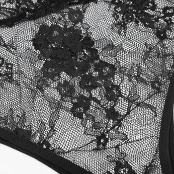 Dantelă florale Femei Lenjerie Sexy Rochie Pijamale Lenjerie de corp Pijamale G-string Babydoll cu Maneca Lunga V-neck Femei Exotice Bodysuit