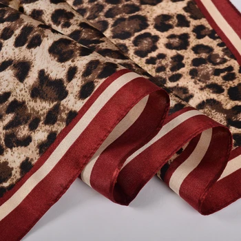 [BYSIFA]Toamna Leopard Imprimate Eșarfă Mătase Naturală Femei Sexy Vin Roșu Și Cafea Pătrat Mic Eșarfe Benzi Doamnelor Geantă de Panglici
