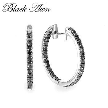 Negru Awn Nou Clasic Argint 925 Rotund Negru la Modă Spinel Logodna Hoop Cercei pentru Femei Bijuterii Fine I181
