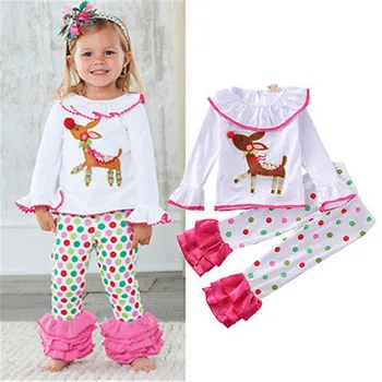 NEWBABY Copilul copil Fete Cerb de Crăciun tricou +Pantaloni Jambiere Pijama Set de Pijamale Copii Toamna Iarna îmbrăcăminte de noapte de Vârstă 1-6Y