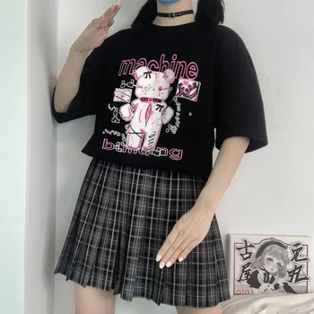 Anime-Ul Japonez De Desene Animate De Imprimare Harajuku Topuri Largi Supradimensionat Vintage Femei T-Shirt Punk Bumbac Maneca Scurta De Vara Haine Negre