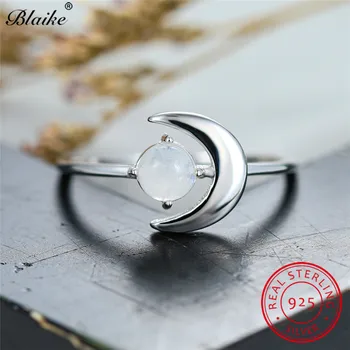 Drăguț Luna Inel Argint 925 Round Laborator Piatra Inele Pentru Femei Minimalist Inel Subțire Formatie De Nunta Inel De Logodna Bijuterii