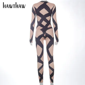 Hawthaw Femei Toamna Iarna Cu Maneca Lunga Bodycon Imprimate Bodysuit Pantaloni Lungi Set De Două Piese Costum 2020 Haine De Sex Feminin Streetwear