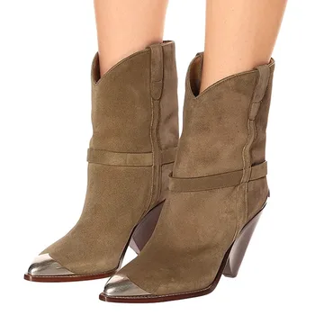 Prova Perfetto 2020 Metal a Subliniat Deget de la picior Cizme Pentru Femei de Moda Ciudat Toc Botas Mujer Tocuri inalte Cizme Jumătatea vițel Doamnelor Pantofi