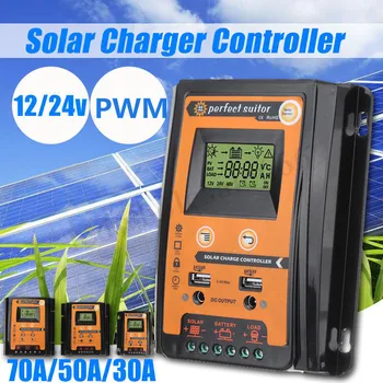 30A/50A/70A Controler de Încărcare Solar 12V 24V Auto PWM LCD Dual USB Panou cu Celule Solare Regulator de Acasă Încărcător de Baterie