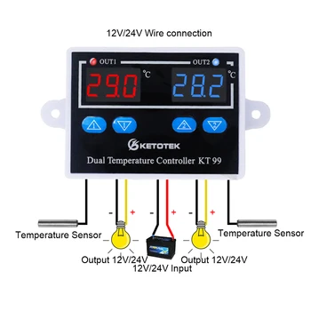 Termostat Digital de Reglementare KT99 AC 220V 12V 24V 10A Ieșire Directă Microcalculator Controler de Temperatura Comutator NTC/K Senzor