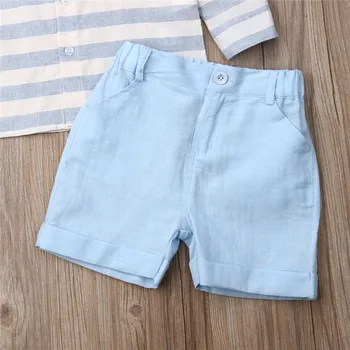 Copiii Băiat Domnilor Seturi cu Dungi cu Maneci Lungi T-Shirt+pantaloni Scurți Pantaloni de Vara Baieti 2 buc set Haine