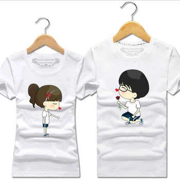 Desene animate drăguț Cuplu T Cămașă Femei Și Bărbați Vară Ocazional coreean O-Gat Maneci Scurte Perechi T-Shirt Graphic teuri Iubitorii de Haine