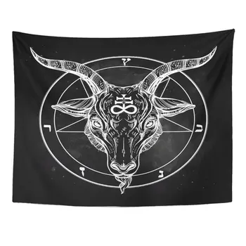 Pentagrama cu Demonul Baphomet Țapul Satanic Capul Simbol Binar Tatuaj Muzică Retro Vara pentru Biker Negru Tapiserie de Perete Decor Acasă