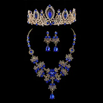 KMVEXO 3PCS de Lux Picătură de Apă de Cristal Mireasa Seturi de Bijuterii de Nunta Coroana, Diademe, Cercei Set Colier African Margele Bijuterii Set