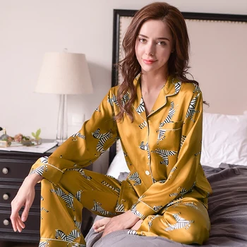 Moda Autentic de Mătase pentru Femei Pijamale Zebra Imprimate cu mâneci Lungi de Pijama Pantaloni Lungi Seturi de Viermilor de Mătase Pijamale Femei T8143