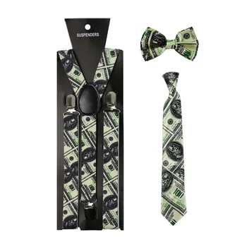 1 inch Wide Model de Dolari Imprimare Bretele Cravata Și Papionul Set Clip-on Elastic în Formă de Y Întors Bretele Bretele Pentru Femei Barbati
