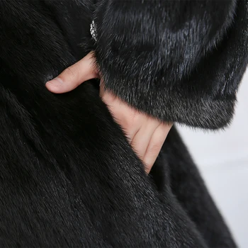 Nerazzurri Iarna lung negru faux blana haina cu gluga maneci lungi Negru plus dimensiune inconjurat fals blană de nurcă paltoane Palton femei 7xl