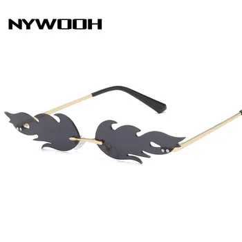 NYWOOH Epocă Flacără ochelari de Soare Femei Bărbați fără ramă Foc Ochelari de Soare Oglindă Lentile de Partid Metal Ochelari de Mici ochelari de soare UV400