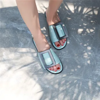 FEDONAS 2021 Vară Nou Design de Brand Rotund Toe Superficial Aluneca Pe Femei Falts Sandale Pantofi Casual Femei Catarama Decor Papuci