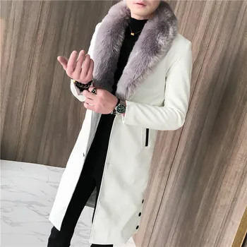 De vânzare la cald la Moda Haină de Blană de Lux, Jachete pentru Bărbați Haine de Piele cu Guler Mare Guler de Blană Haina de Om