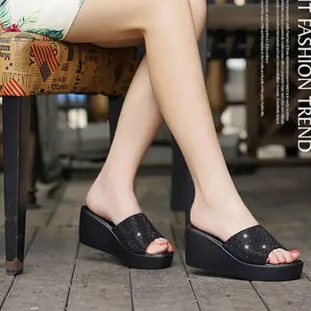 2020 Femeie Papuci de Vara Platforma Doamnelor Pene Peep Toe Stras Slide-uri de sex Feminin Solid Femei Casual Pantofi în aer liber pentru Femei