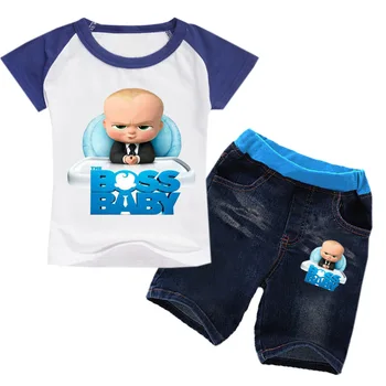 2-16Y 2019 Vara de Îmbrăcăminte pentru Băieți Set de Companie Cățeluș Amicii T-shirt, pantaloni Scurți din Denim 2 buc Seturi de Haine Haine de Copil Tricou pantaloni Scurți Set
