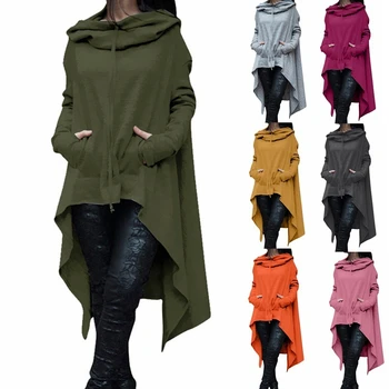 Femei Hoodies Toamna Anului 2020 Neregulate Solid De Culoare Moda Supradimensionat Tricou Vrac Cu Gluga Pulover Cu Maneci Lungi Long Outwear Hoody